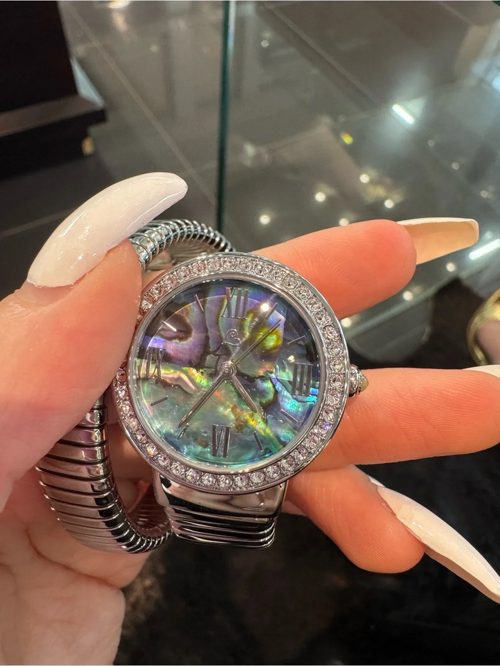Colleen Lopez Abalone Dial Coil Wrap Bracelet Watch